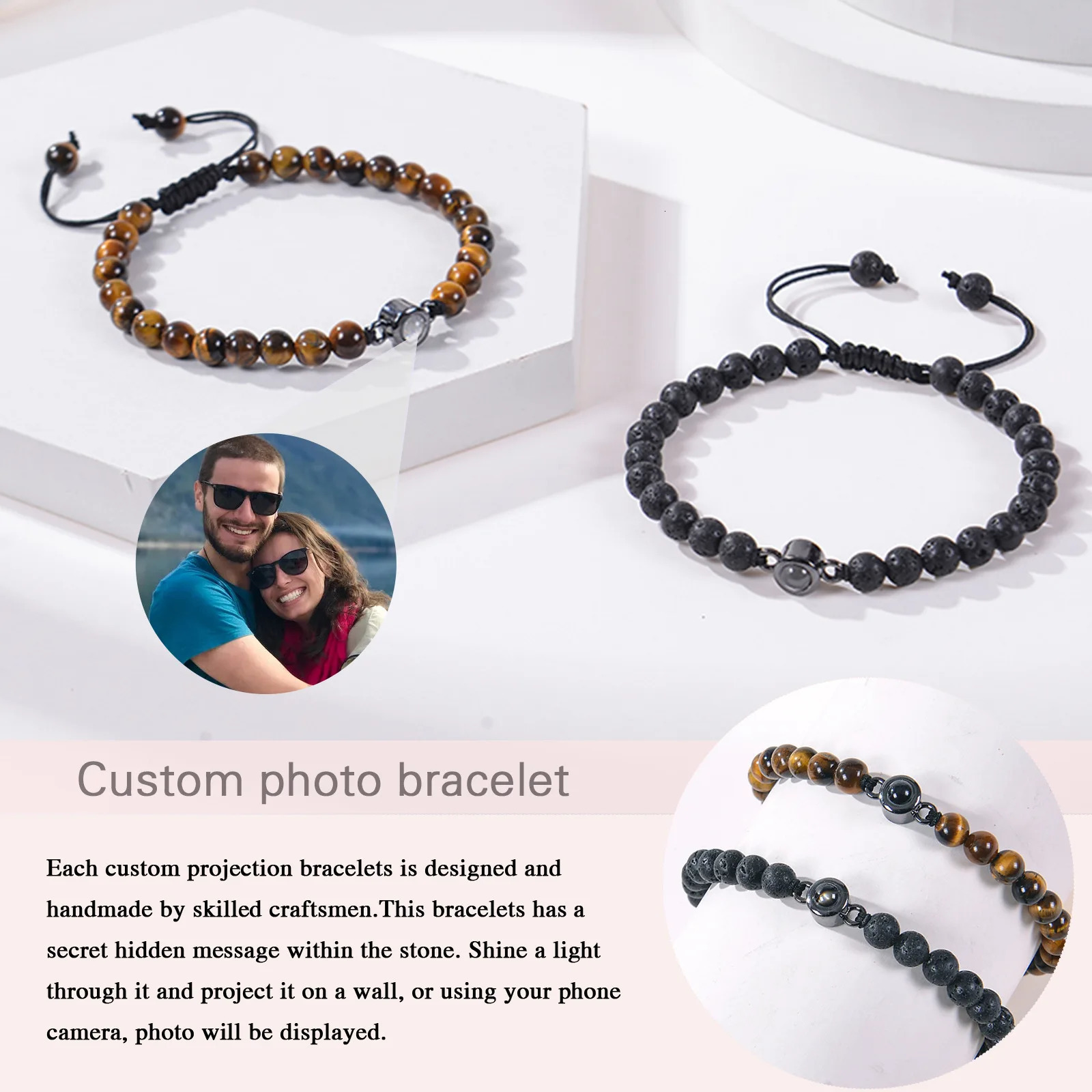 Custom Po Bracelet Personalized Po Projection Bracelet Beaded Bracelets with Picture Inside 100 Languages Memorial Gift 250430