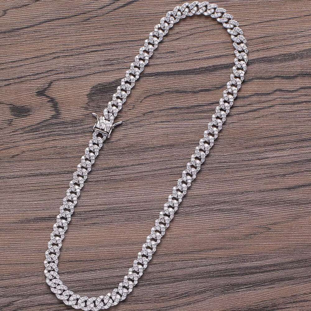 BC003 8mm Brass Setting MoissaniteCuban Link Chain Necklace Hip Hop Jewelry Bling CZ Chain Iced Out