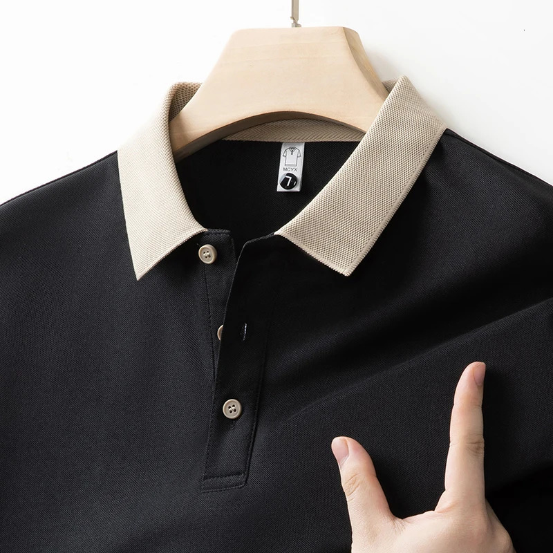 High quality lapel T-shirt solid color high-end casual mens short sleeved polo shirt top 250428