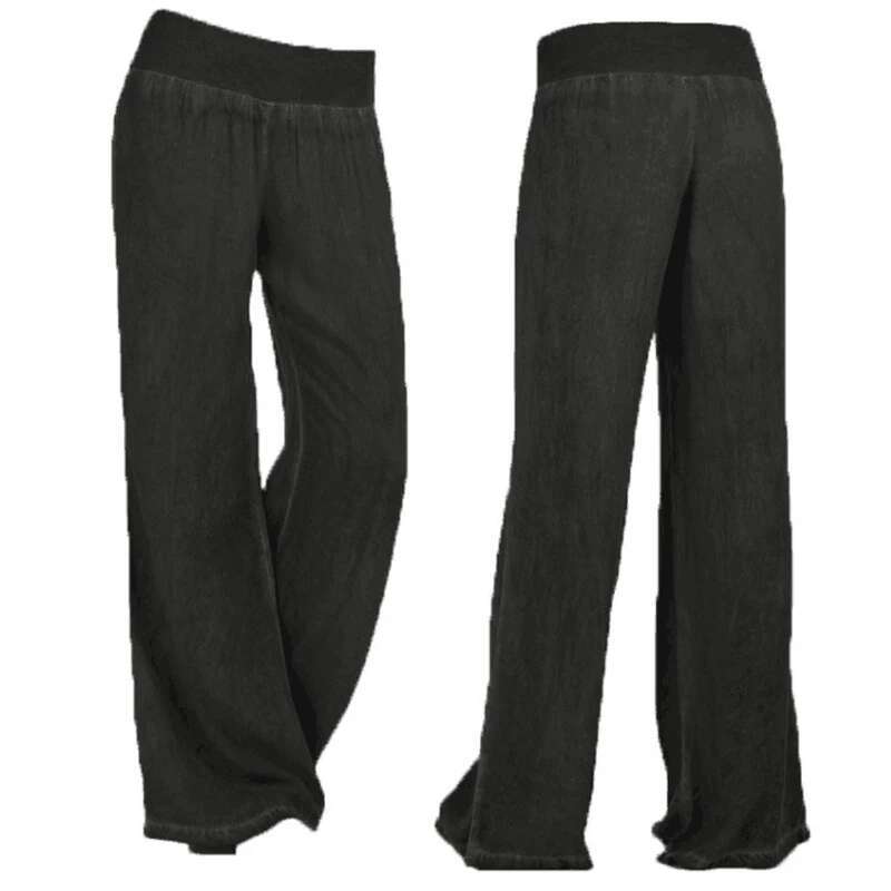 Plus Size S-5XL comfortable loose wide leg denim women's jeans Imitation elastic waist full long trousers pants