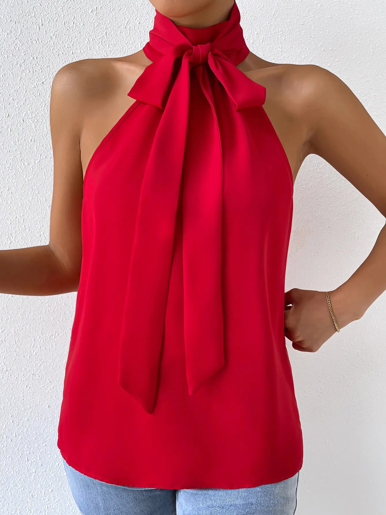Fashionable and elegant womens shirt sleeveless sexy shoulder 250422