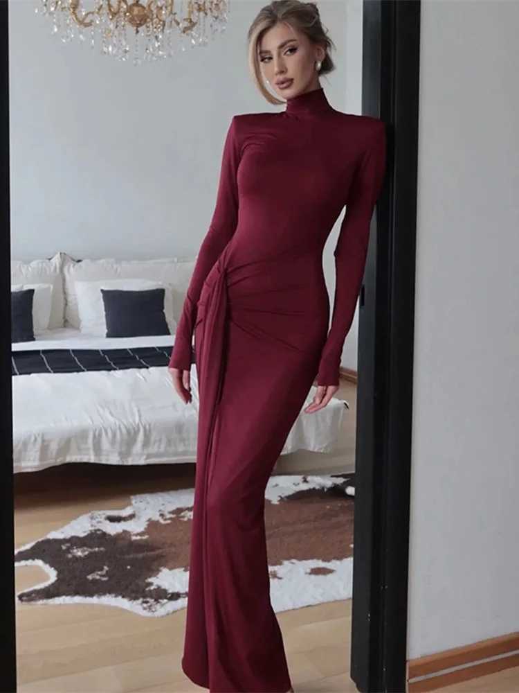 Fantoye sexy high seam bandage solid womens body tight pull turtle neck long sleeved streetwear womens dress new W250430