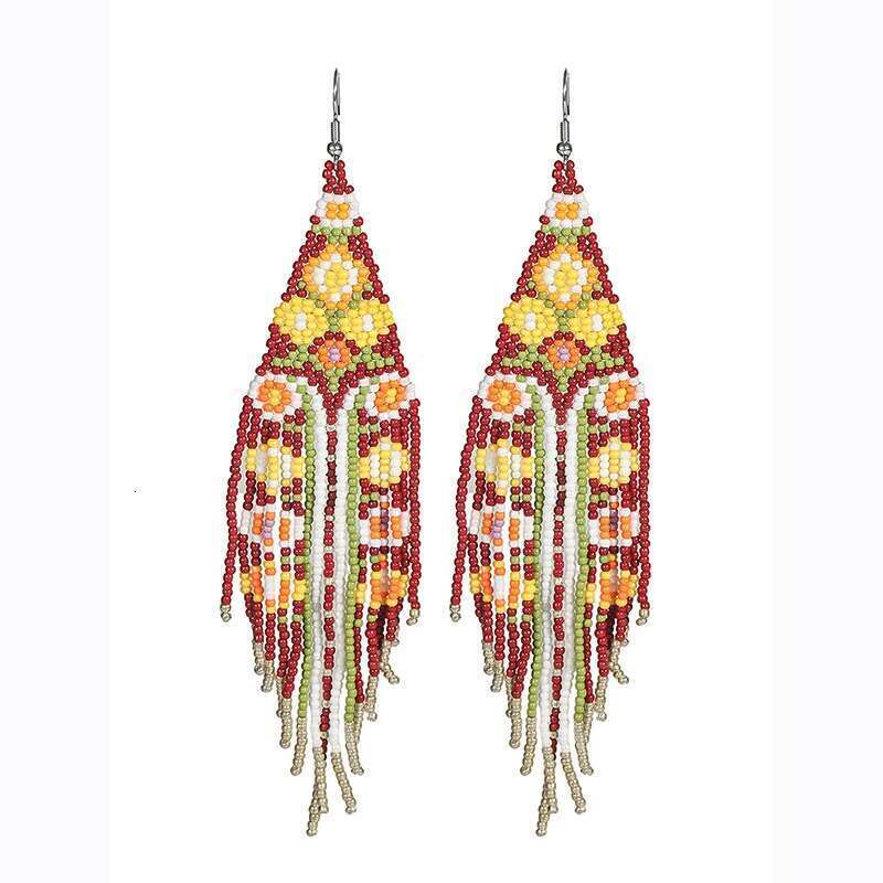 MYYA Colorful Rice Beads For Women Retro Boho Tassels Water Drop Earrings Long Exaggerated Ethnic Style