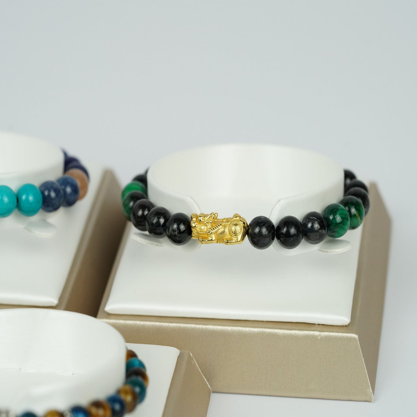 Handcrafted Pi Xiu Protection Bracelet Black Obsidian & Green Crystal Energy Jewelry for Luck and Success