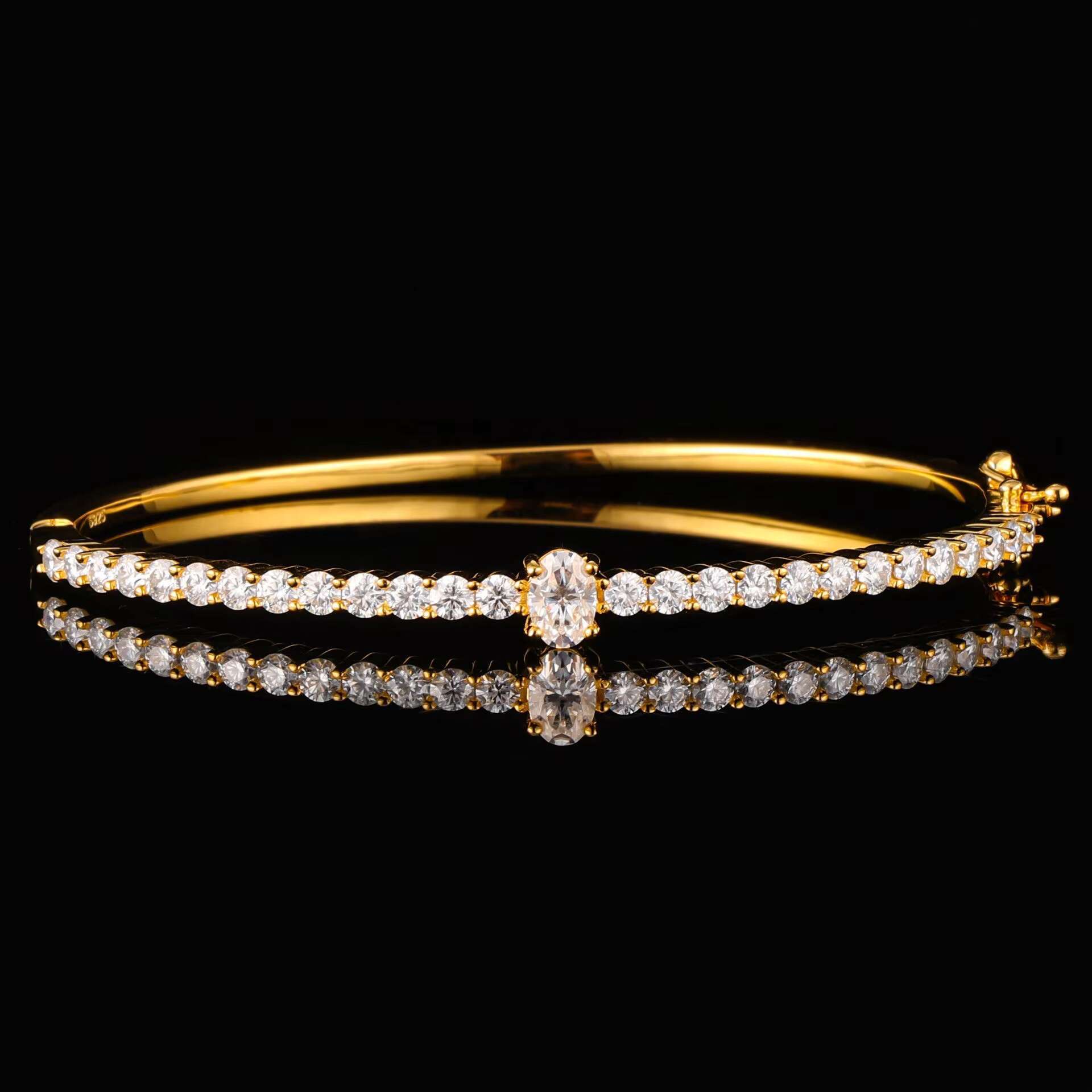 DEYIN Oval Shape Moissanite Bnagles Gold Plated Women Wholesale 925 Sterling Silver Woman Bangle Bracelet Jewelry