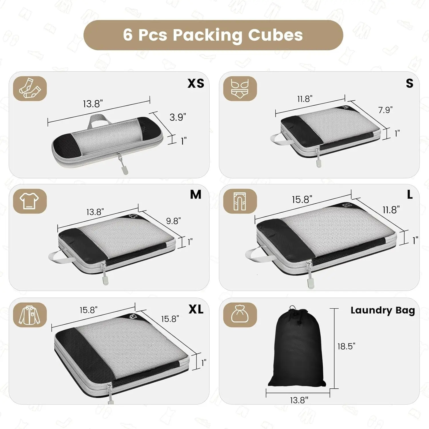 6-piece travel compressed packaging cube storage manager set with shoe bag mesh visual luggage portable lightweight suitcase 250430