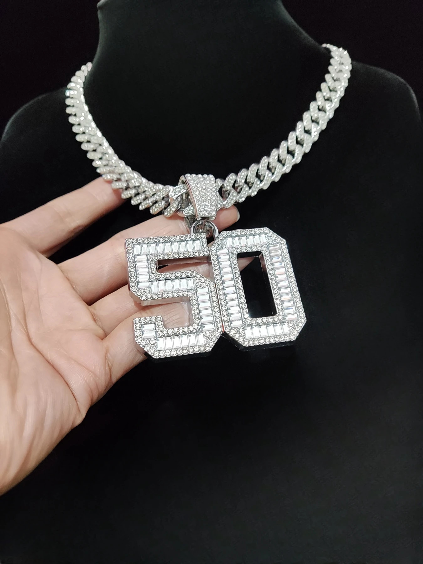 Arrived Hip Hop 50 Number r Pendant Necklace Men Women Chain Iced Out Bling Necklaces HipHop Jewelry Fashion Gift 250428