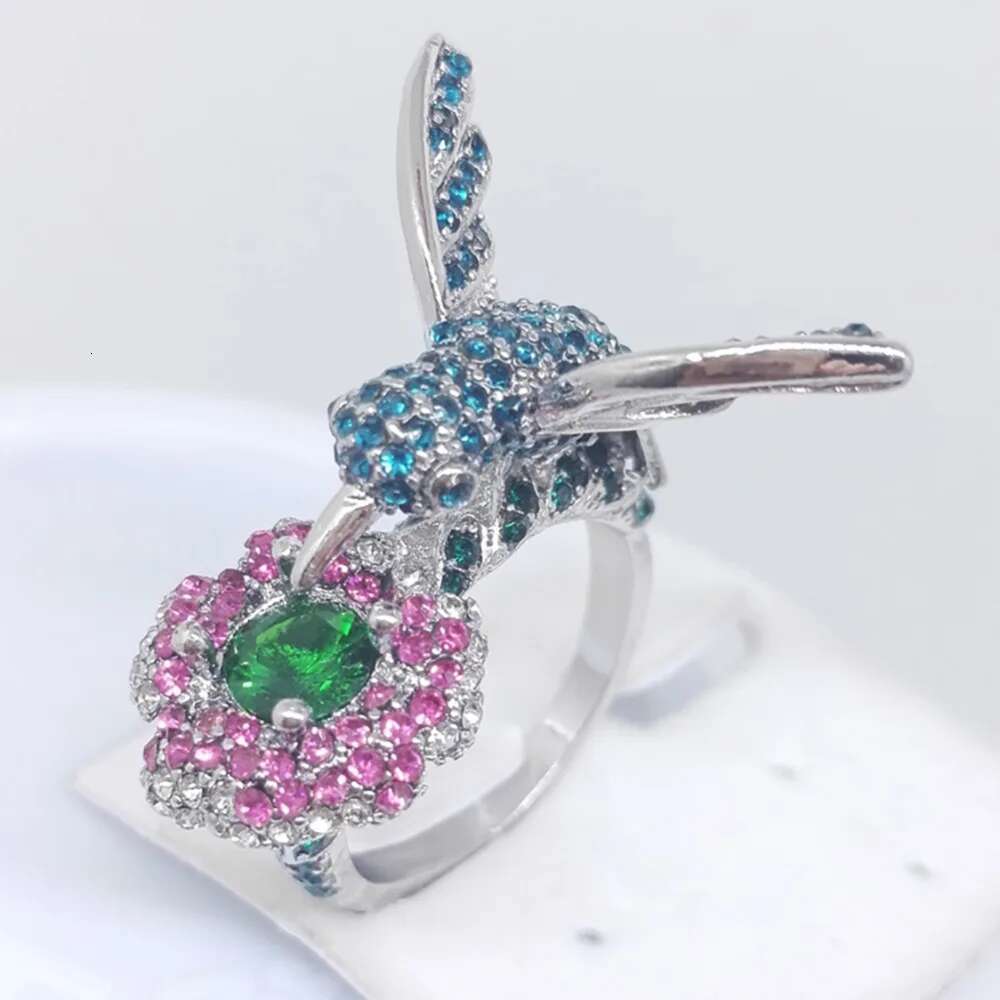 Girl Fashion Women's Plated Crystal Rhinestones Bird Flower Ring Wedding Engagement Jewelry Whole Sale