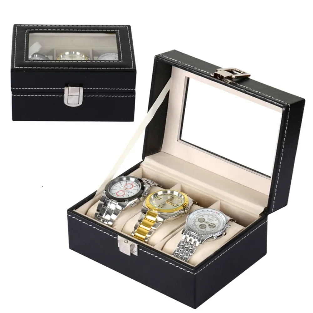 2 3 Mesh Watch Box PU Leather Black Watch Display Box Jewelry Storage Box Watch Storage Box 250430