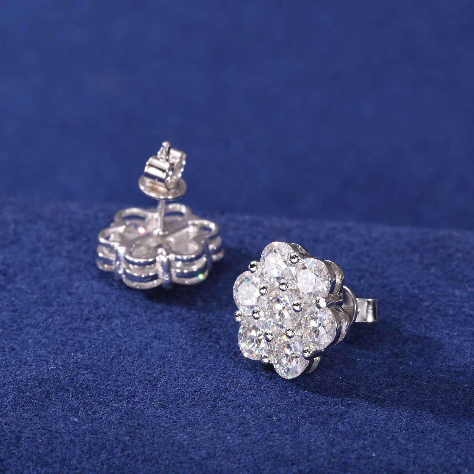 Multi Size Moissanite Radiance Flower Stud Earrings White Gold 925 Sterling Silver VVS Lab Synthetic Diamond Fine Jewelry Mens