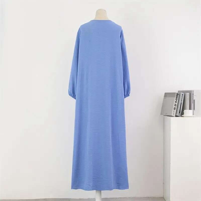 Women Loose Maxi Muslim Dress Spring Autumn Female Full Sleeve Casual Solid Pockets Robe Long Dresses Mujer Vestidoes