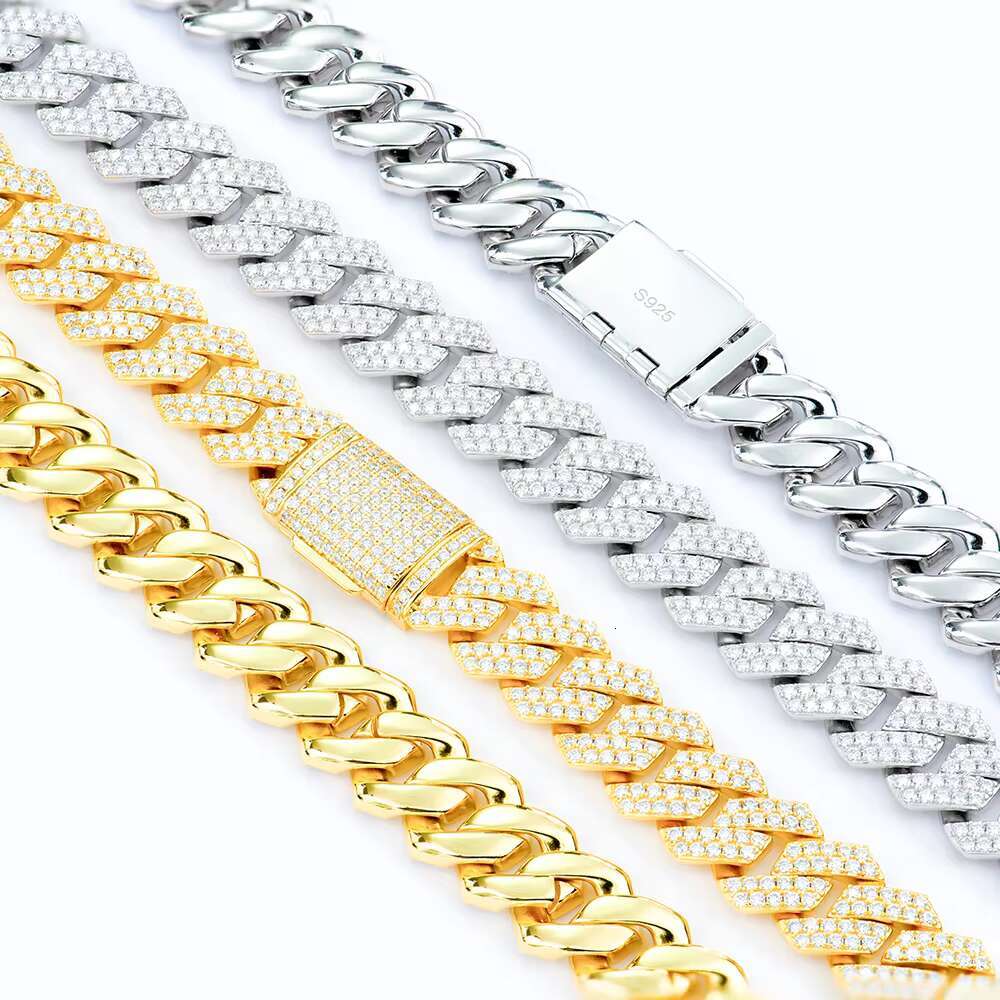 HipHop Iced Out Shiny Diamond 925 Sterling Silver Sharp Angled 14mm Moissanite Cuban Link Chain Hip Hop Jewelry for Men Gift