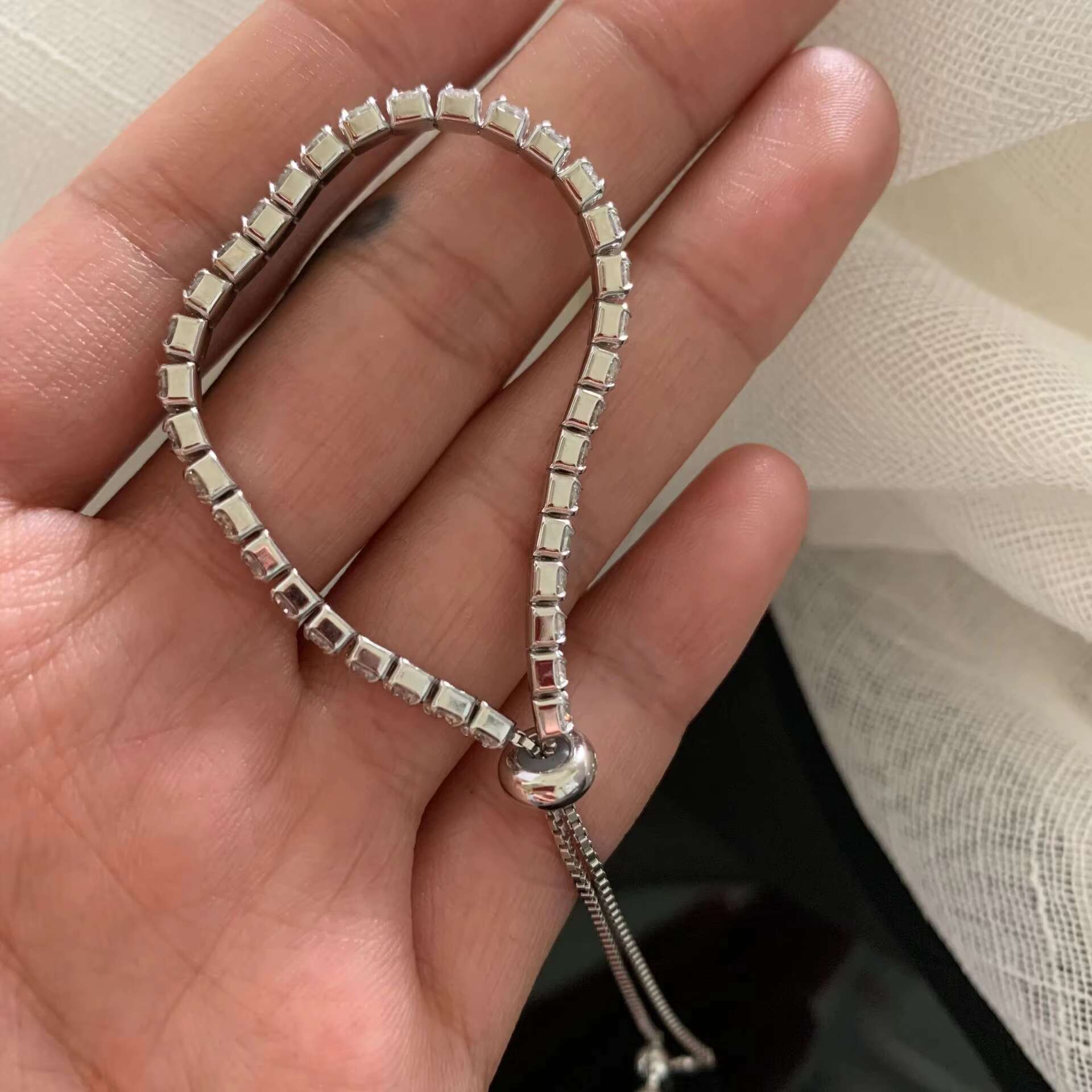 3mm Adjustable Length White Gold Plated 925 Sterling Silver Moissanite Tennis Chain Bracelet Women