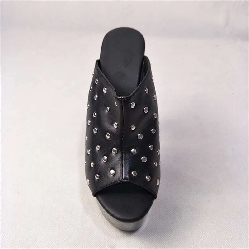 Fish Mouth Thick Soled Heels Metal Slip on Sandals Super High Heel Women Sexy Dance Shoe Slippers Platform Pole Dancing Sh