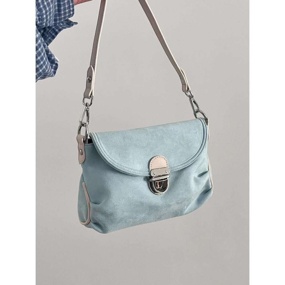 2025 new cool shoulder niche imitation suede underarm women's mint blue-green crossbody bag women