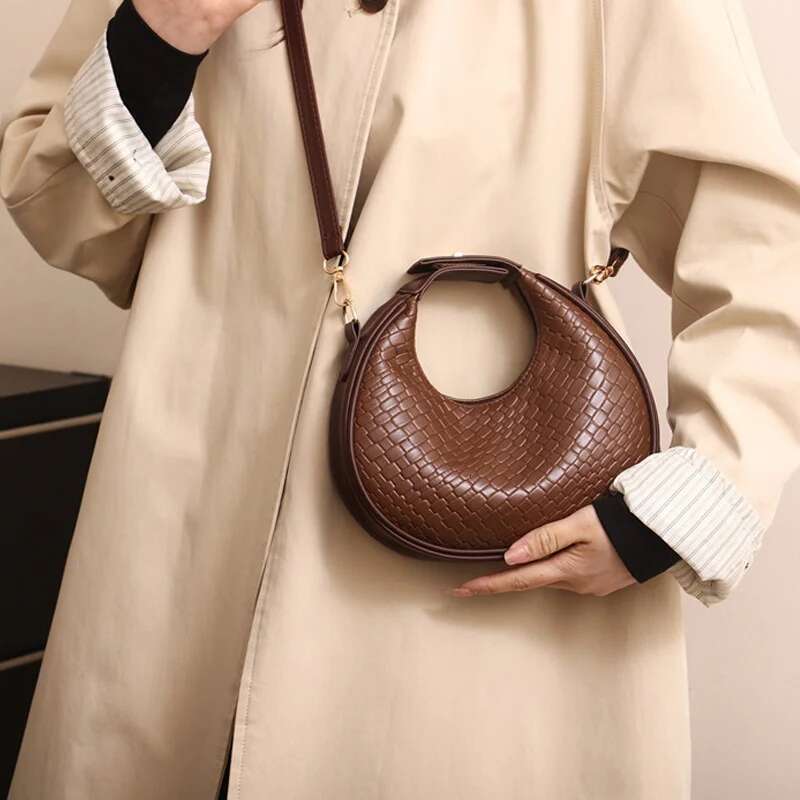 PU Leather Shoulder Fashion Solid Color Lattice Crossbody Small Bag Ladies Trend Designer Handbags