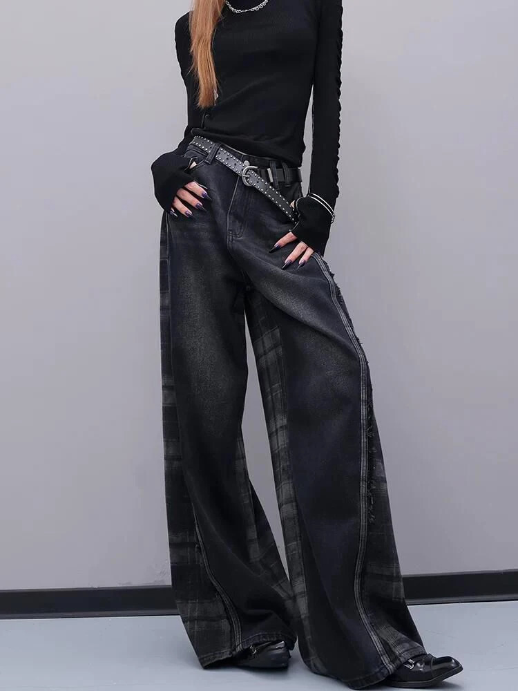 WCFCX STUDIO Spring American Retro Loose Straight Leg Pants Flat Knitted Jeans Womens Fashion Denim Trousers 250423