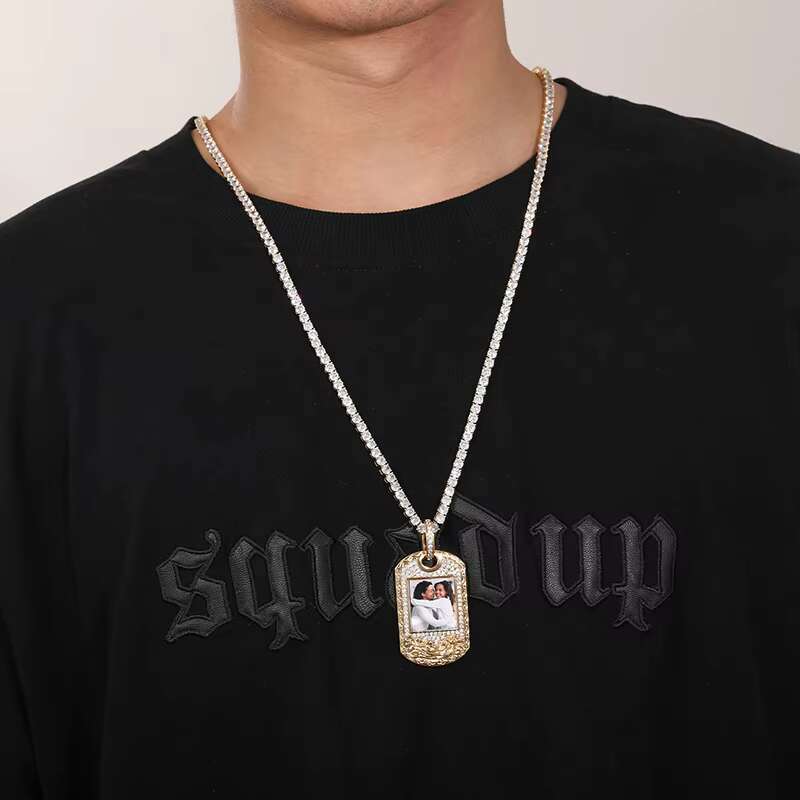 Hip Hop Fashion Jewelry Gold Plated Copper 5A CZ DIY Custom Iced Out Square Picture Pendant Necklace