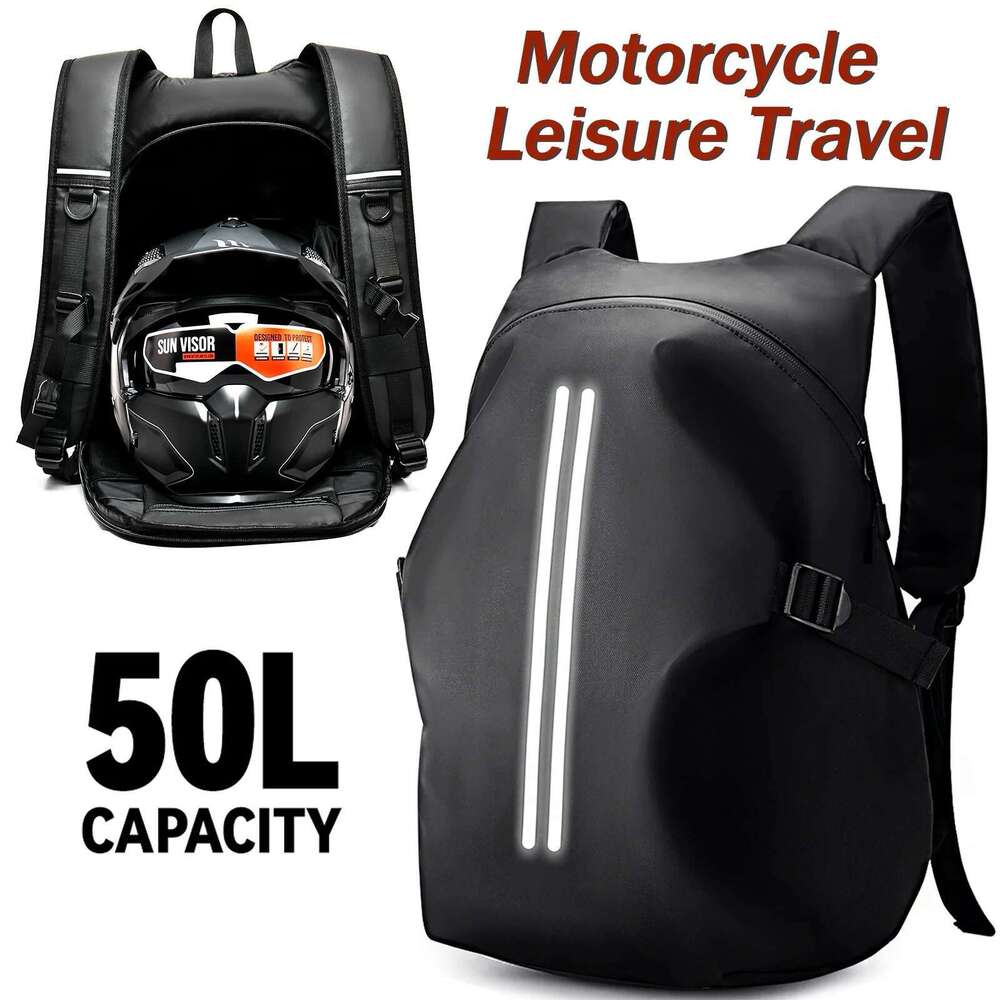50L Motorcycle Large Multifunctional Backpack for Motorcyclists Waterproof Helmet Reflective Bicycle Travel Bag