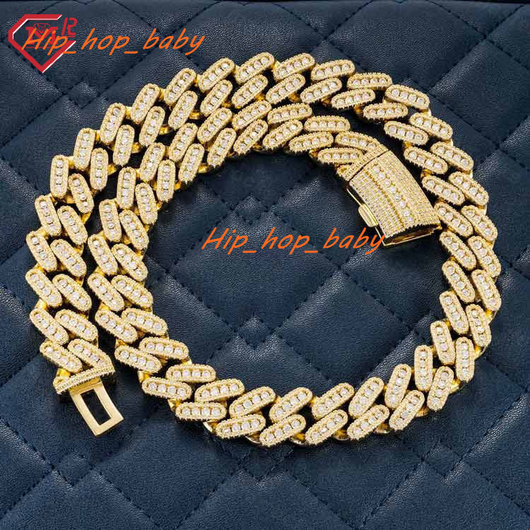 18mm Moissanite Cuban Link Chain Custom Hiphop Gold Plated Pass Diamond Test Miami Vvs Moissanite Chain