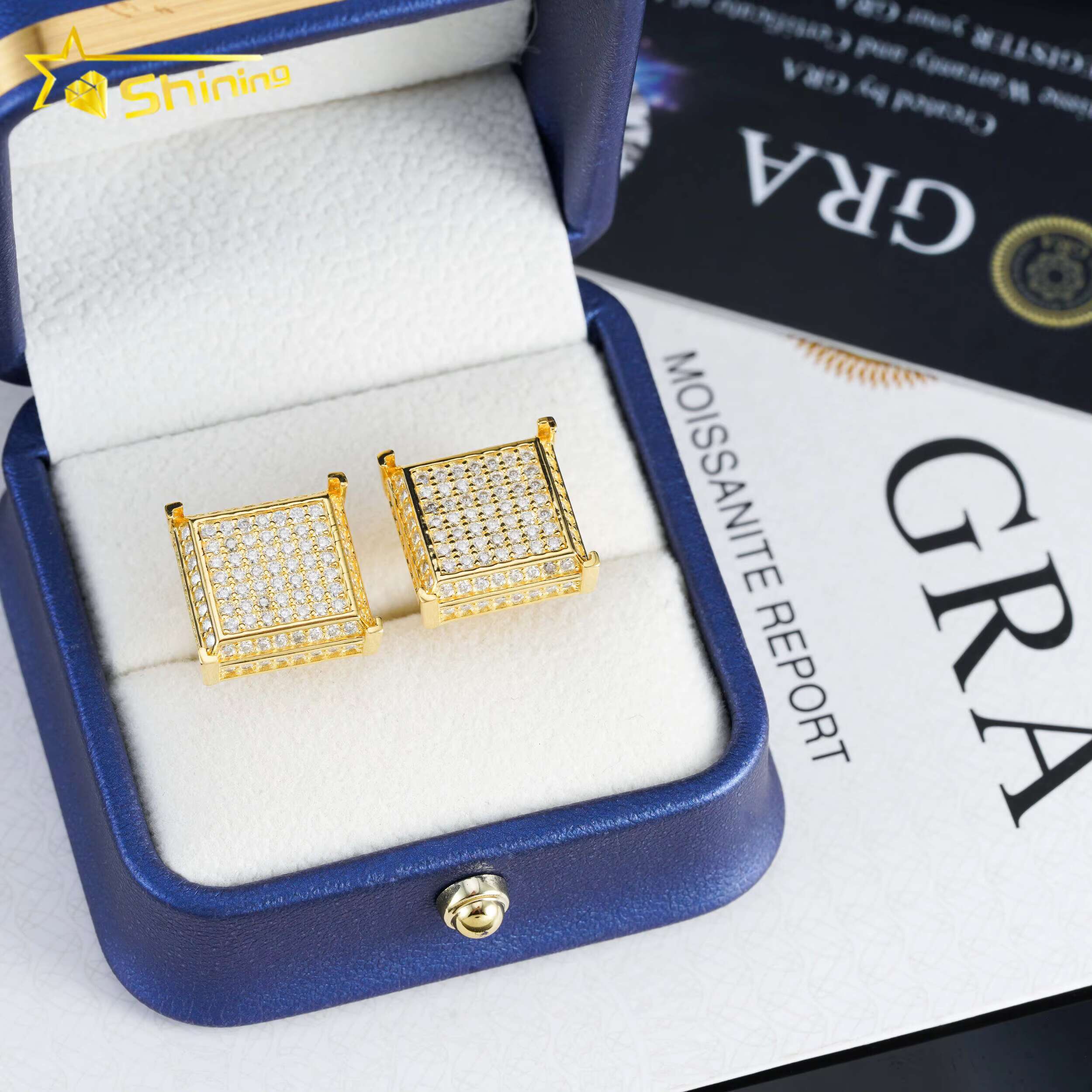 Ready to Ship Pass Diamond Tester GRA Certified 925 Sterling Silver Hip Hop Jewelry VVS D Color Moissanite Stud Earrings Mens