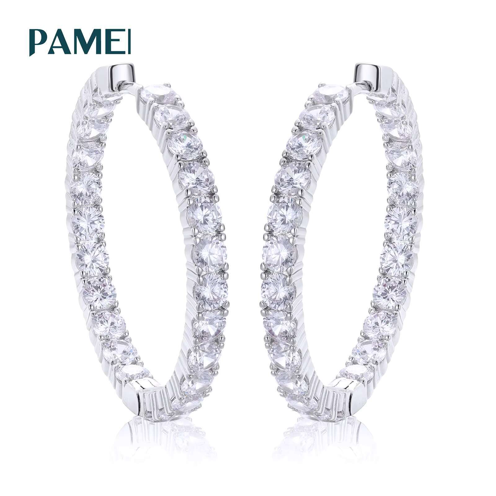 Fashion Party Jewelry White Gold Plated 925 Sterling Silver 3.5mm VVS Moissanite Diamond Big Hoop Earrings for Women