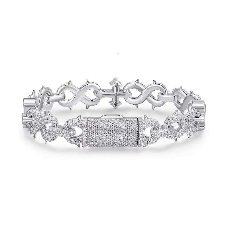 Luxury Hip Hop Jewelry 13MM Iced Out 925 Silver Gold Plated VVS D Color Infinity Link Cross Moissanie Cuban Link Bracelet