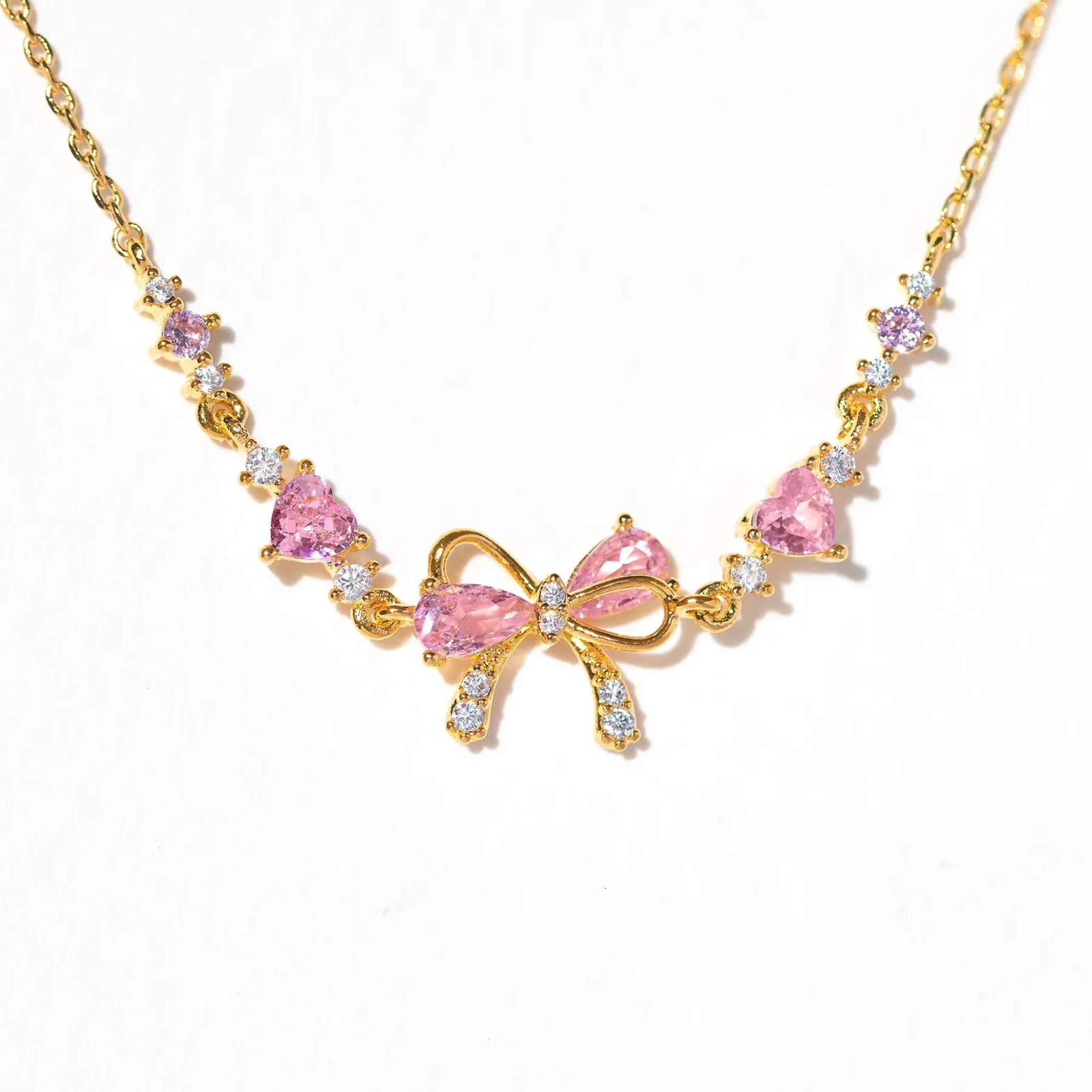 Fashion Y2K Exquisite Sweet Pink Zircon Bow Knot Love Chain Bracelet Womens Party Birthday Jewelry Gift 250428