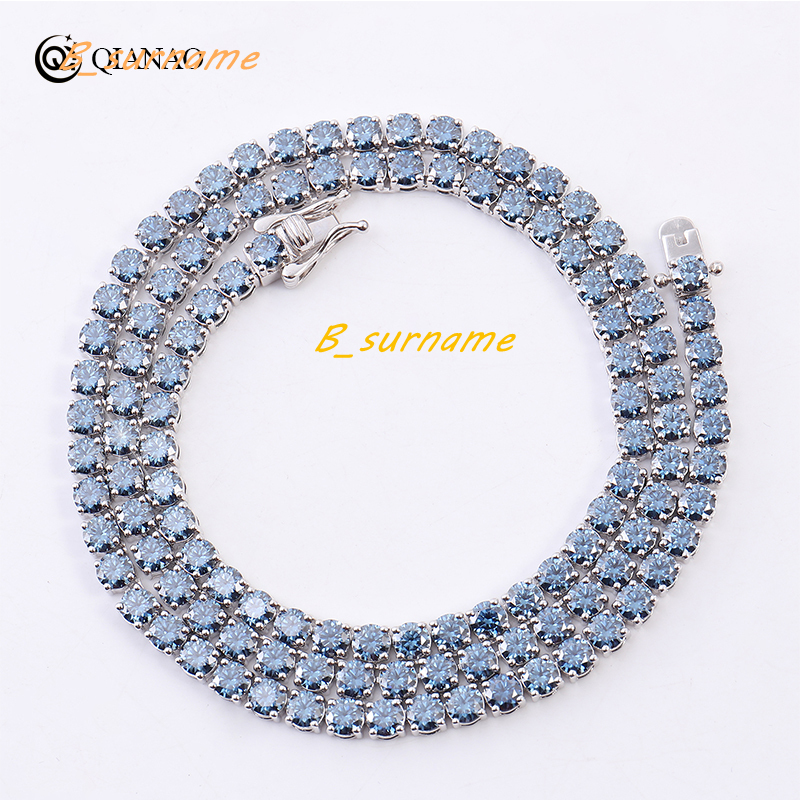 Fine Chains Necklaces Blue Moissanite Tennis Chain Necklace 925 Sterling Silver With for Wedding Engagement or Gift