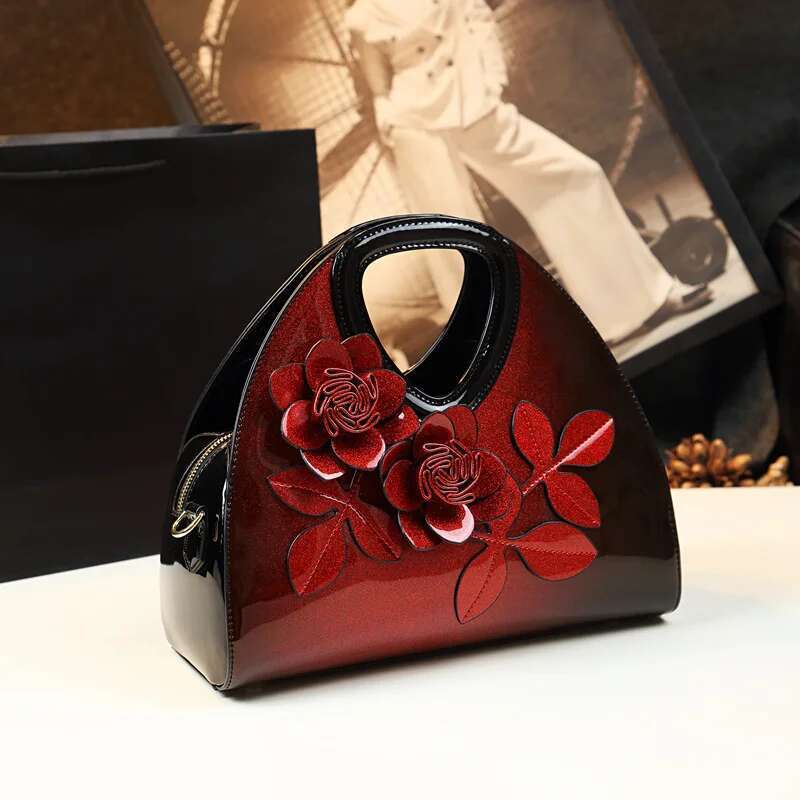 Spring new rhinestone patent leather flower gradient dumpling one-shoulder cross-body handbag banquet dress women's bag