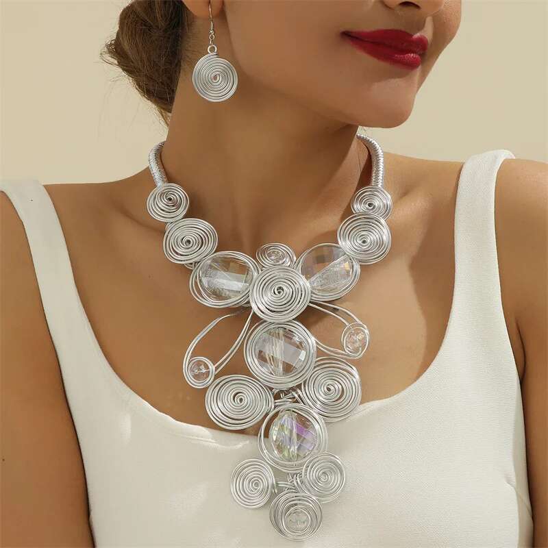 New Exaggerate Aluminium Flower Colorful Jewelry For Women African Bridal Necklace Earrings Set Party Jewellery Gifts
