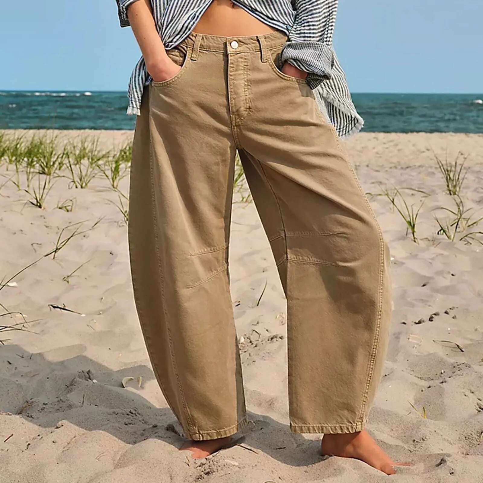 Women Baggy Mid Waist Wide Loose Boyfriend Denim Pants Straight Leg Cropped Barrel Y2k Streetwear 90s Jeans