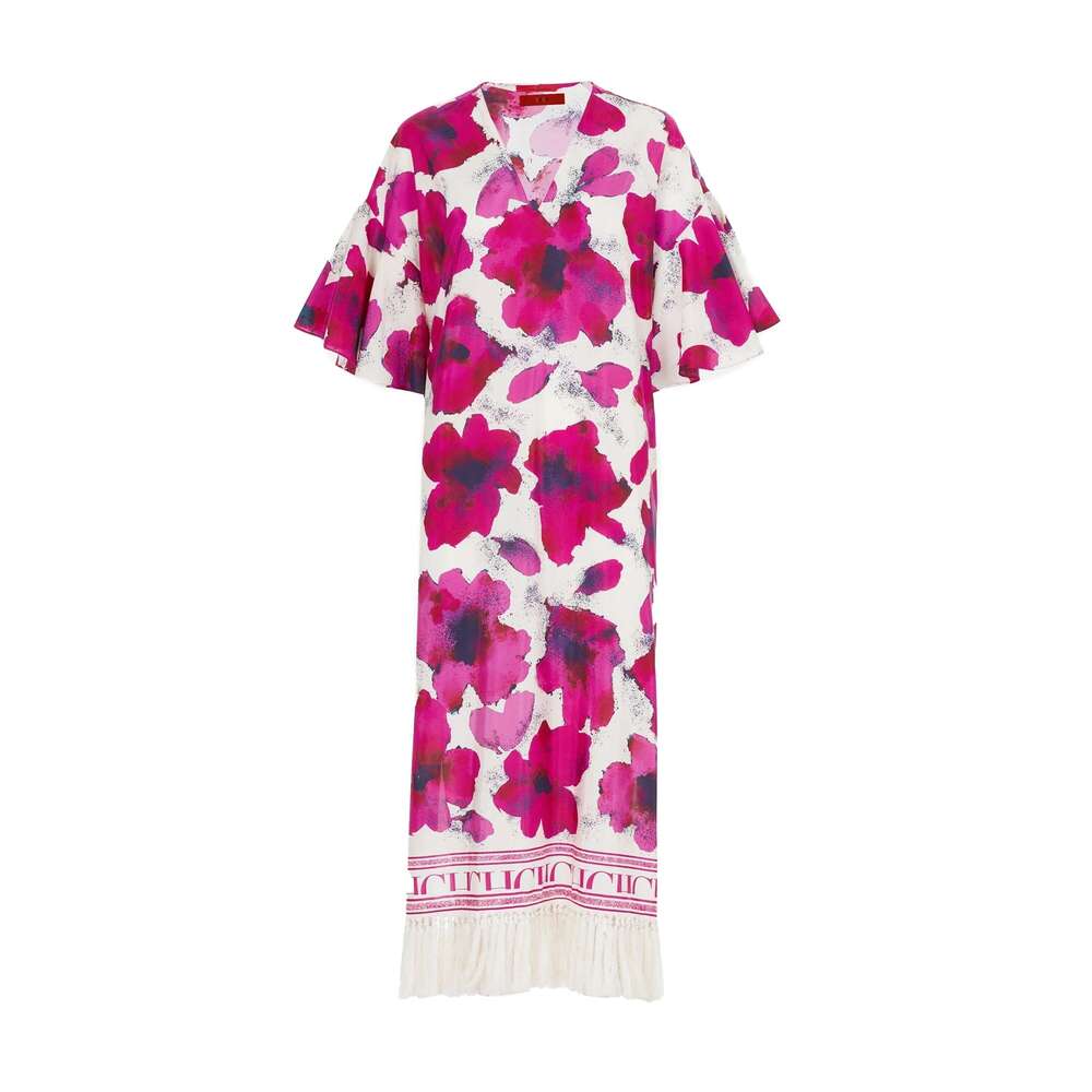 CHCH 2024 Elegant Flower Maxi Dress Lady Fashion V-Neck High Waist Dresses Women Chic Street Robes