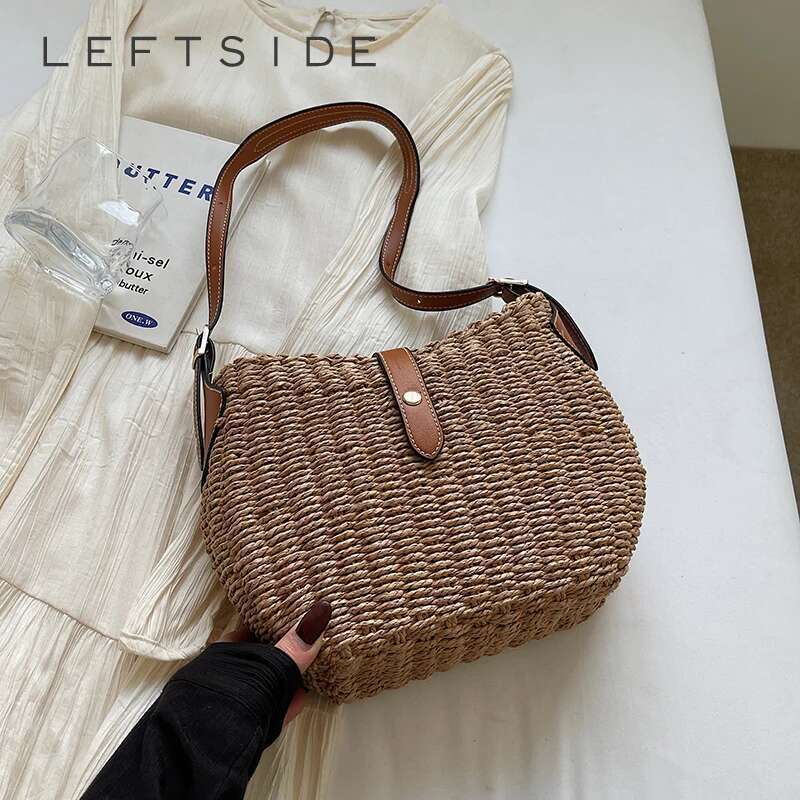 LEFTSIDE Small Straw Tote For Women Summer Y K Ladies Shoulder Bag Females Beach Crossbody Bags Handbags And Purses Bag