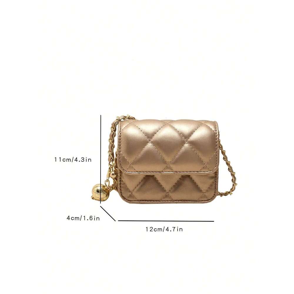 Simple And Versatile Texture Mini With Gold Ball Chain Strap Shoulder Crossbody Purse Women's Bag