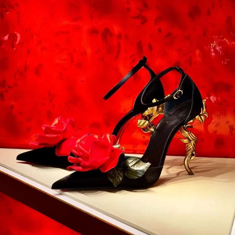 Flowers Metal Special Shaped Women High Heels Ankle Strap Sandals Fashion Women's Party Banquet Shallow Shoes Wom