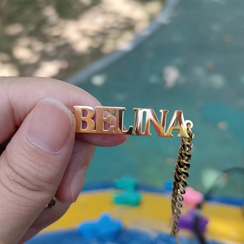 Goxijite Customized Name Bracelet For Women Kids Stainless Steel Letter Nameplate Thick Chain Charm Bangle Bracelet Jewelry Gift 250430