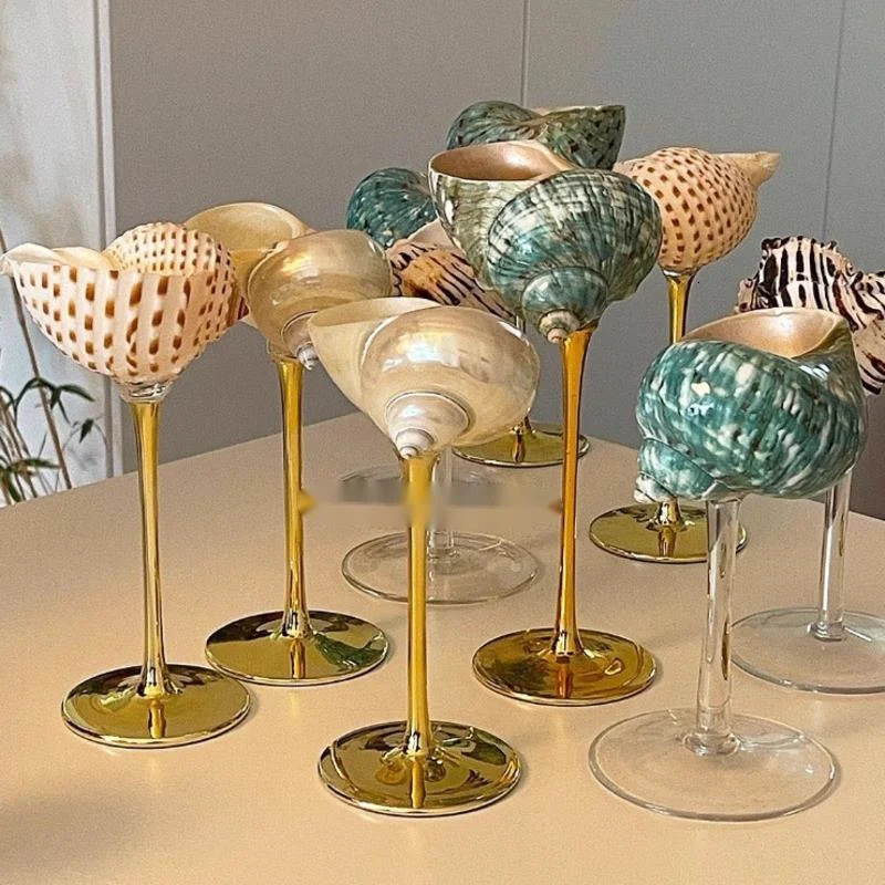 Nordic handmade natural conch shell wine glass creative party drink set for womens niche champagne bar highend Utensils 250424