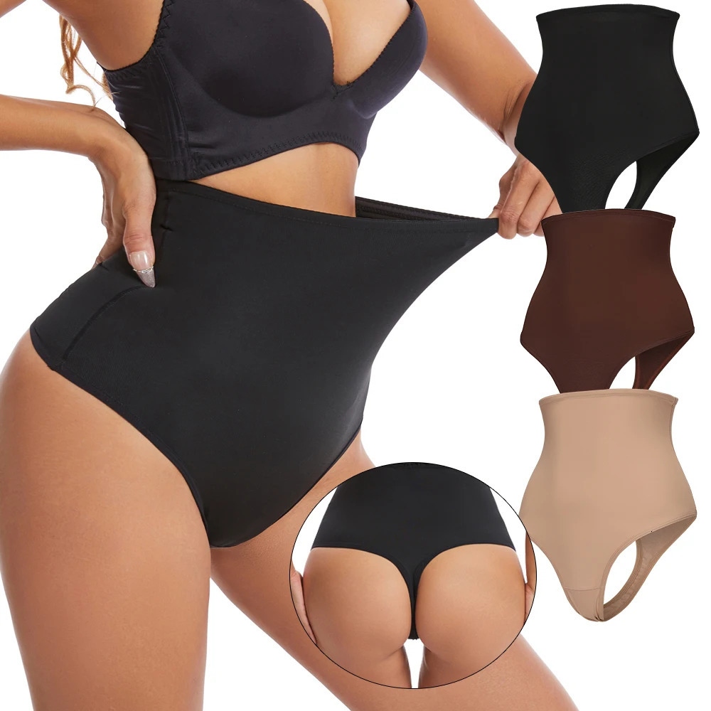 Women Thong Shapewear High Waist Body Shaper Tummy Control Stretch Black Sexy Slimming Underwear Smooth Body Nude T-Back Brief 250424