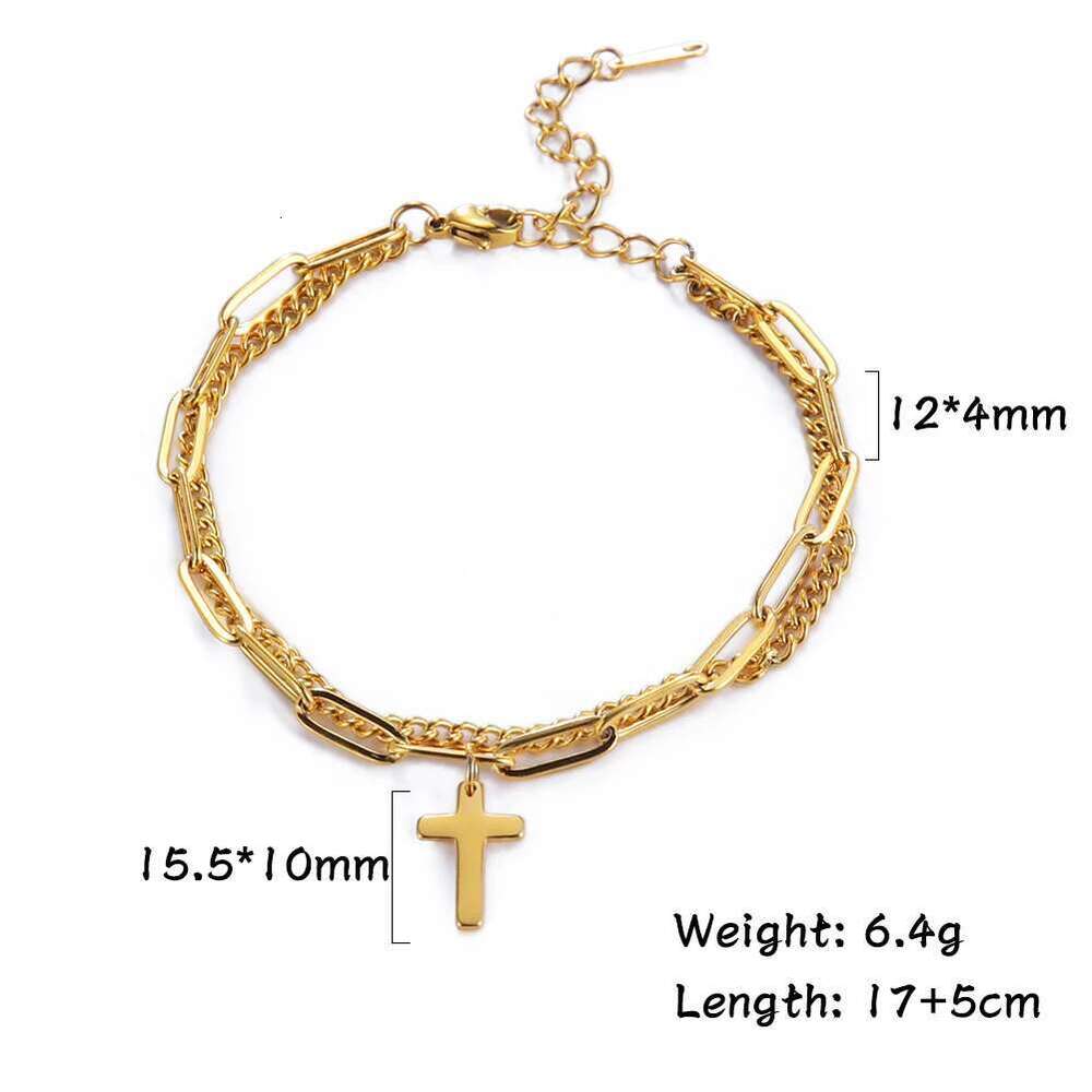 Women's Cross Pendant Bracelet Stainless Steel Double Layer Bracelets For Men Women Birthday Gifts