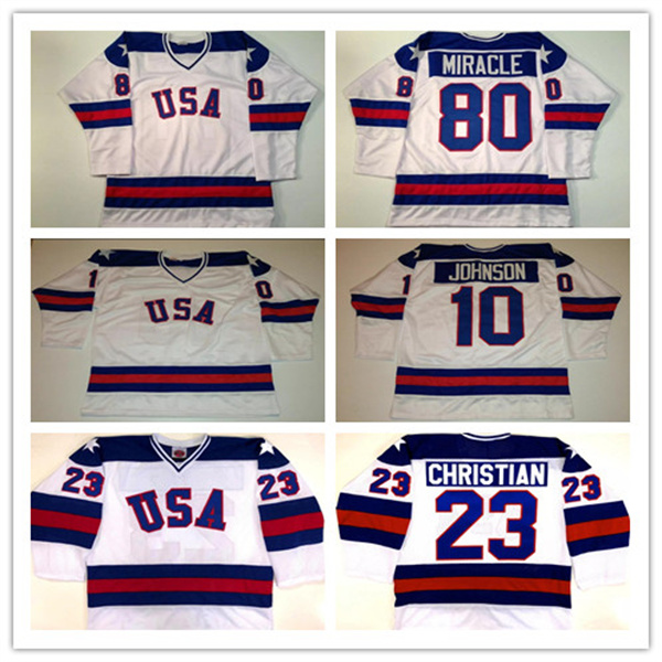 Custom 1980 Team USA Hockey Jerseys 80 Miracle 10 Mark Johnson 21 Mike Eruzione 23 DAVE CHRISTIAN 1980 Year Miracle USA Vintage Hockey Jersey White S-3XL