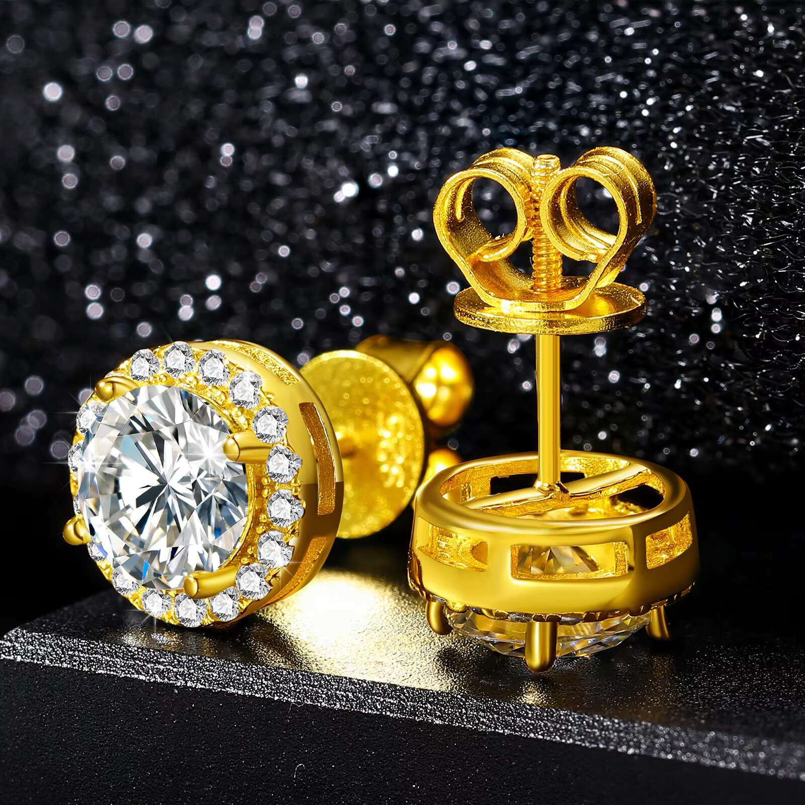Dropshipping Luxury Fine Jewelry Fashion Mens 3mm-10mm Iced Out Gold Plated 925 Silver VVS Moissanite Diamond Halo Stud Earrings