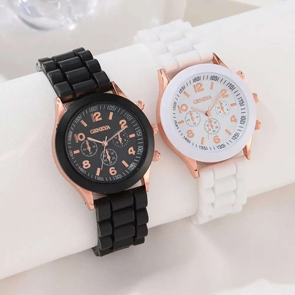 2Pcs Women's Set Fashion Elegant Alloy Wristwatch Silicone Strap Couple Watch Men Quartz Holiday Gifts