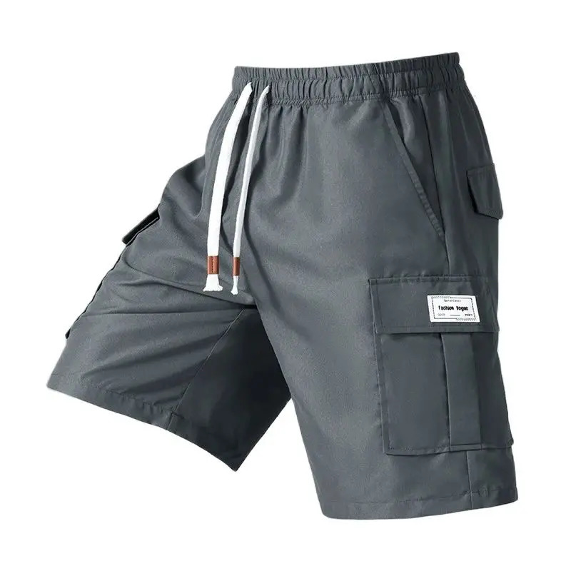 2025 mens multi pocket cargo shorts casual and comfortable elastic waist traction summer Bermuda 250425