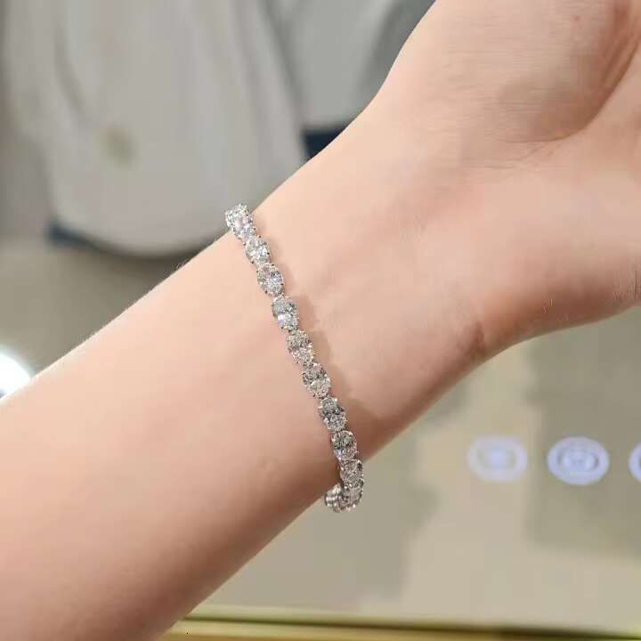 Qinglong Jewelry Tennis Chain Oval Cut 3mm 4mm Lab Grown Diamond 14k 18k Solid Gold Tennis Bracelet Factory Wholesale Price