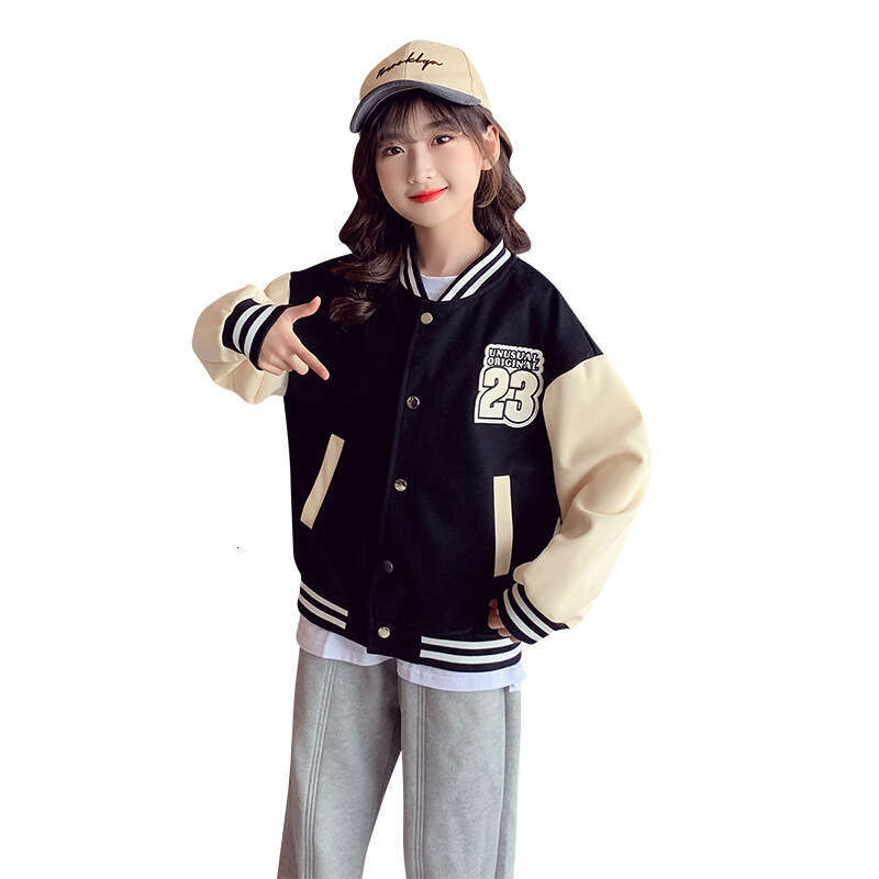 Girls' Outerwear Spring 2025 New Western Style Internet Celebrity Autumn Fashion Top Middle And Large Children's Baseball Jacket