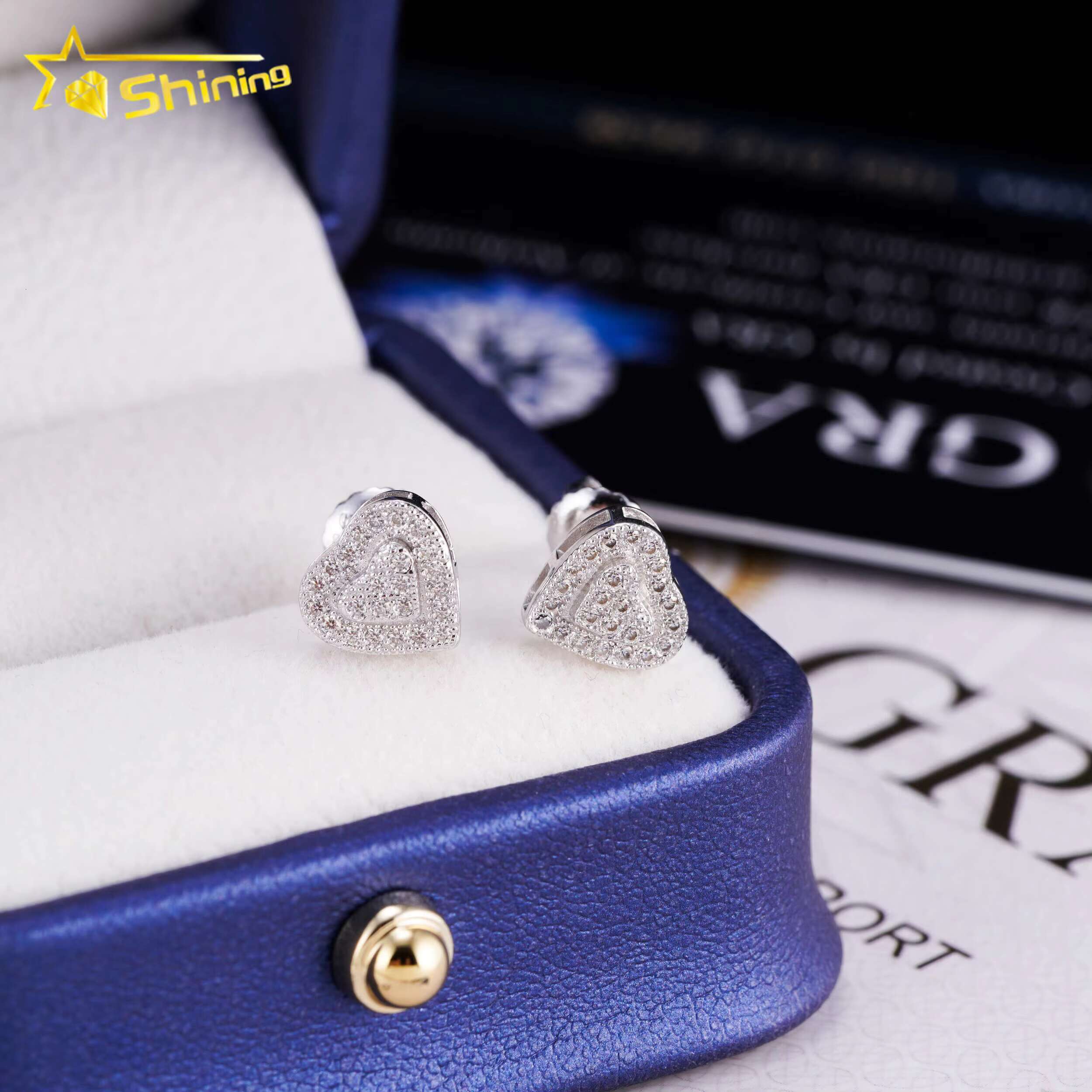 Dropshipping GRA Moissanite Earring S925 14K Gold Plated Heart Shape Stud Screw Back Hot Sale Fashion Earring Jewelry