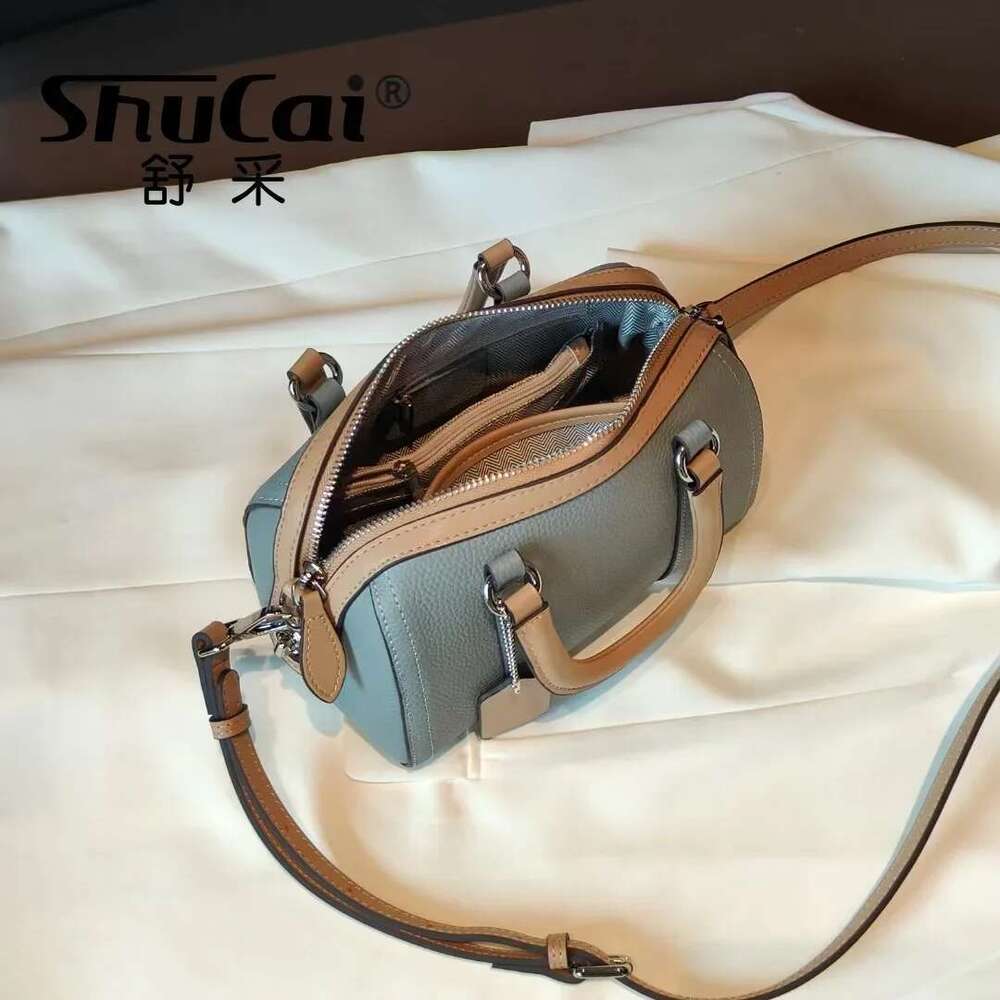 Genuine Leather Women's Boston Pillow Shoulder Crossbody Head Layer Cowhide Colorblocking Designer Bag For WomenNew