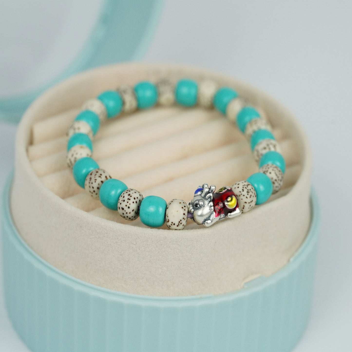 Chinese Mythical Pi Xiu Bracelet -Turquoise/Bodhi Tri-Energy Wealth & Life Force Amulet