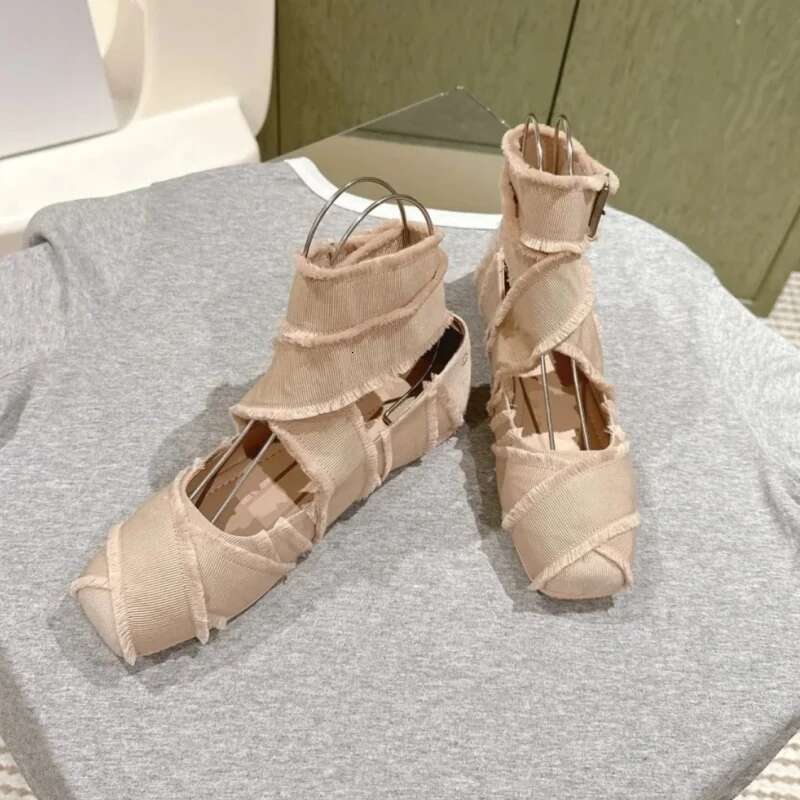 Cross Tied Fringe Ballet Square Toe Flat Shoes Hollow Out Shallow Mental Buckle Mary Janes Solid Patchwork Retro Pumps